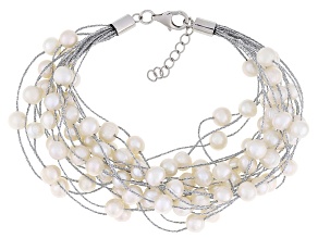 White Cultured Freshwater Pearl Sterling Silver Bracelet