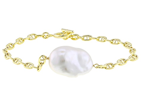 Genusis™ White Cultured Freshwater Pearl 18k Yellow Gold Over Sterling Silver Bracelet