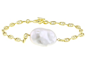 Genusis™ White Cultured Freshwater Pearl 18k Yellow Gold Over Sterling Silver Bracelet