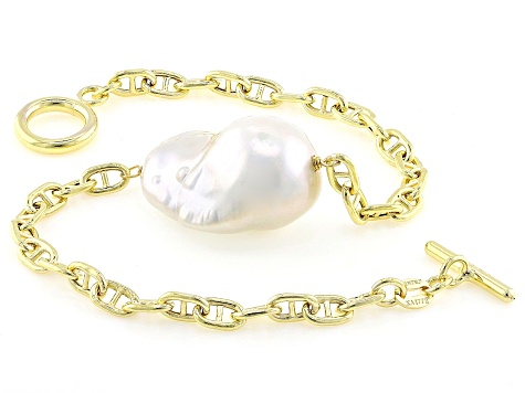 Genusis™ White Cultured Freshwater Pearl 18k Yellow Gold Over Sterling Silver Bracelet