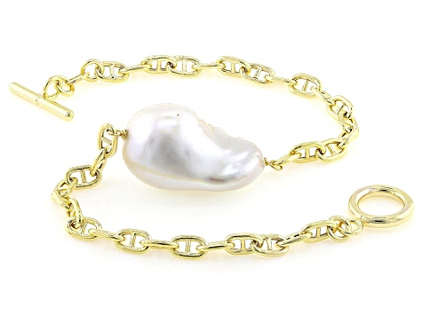 Genusis™ White Cultured Freshwater Pearl 18k Yellow Gold Over Sterling Silver Bracelet