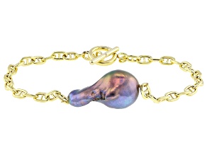 Genusis™ Black Cultured Freshwater Pearl 18k Yellow Gold Over Sterling Silver Bracelet