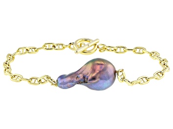 Picture of Genusis™ Black Cultured Freshwater Pearl 18k Yellow Gold Over Sterling Silver Bracelet