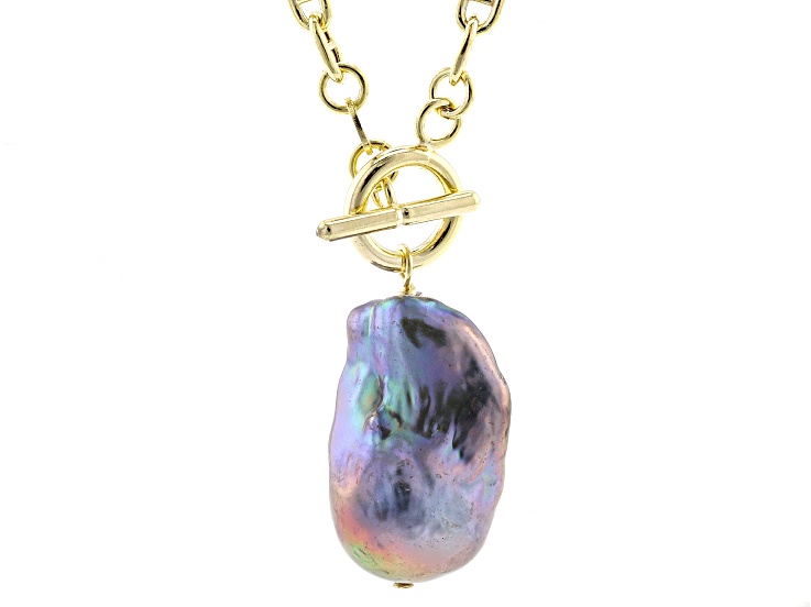 Genusis™ Black Cultured Freshwater Pearl 18k Yellow Gold Over Sterling Silver Toggle Necklace