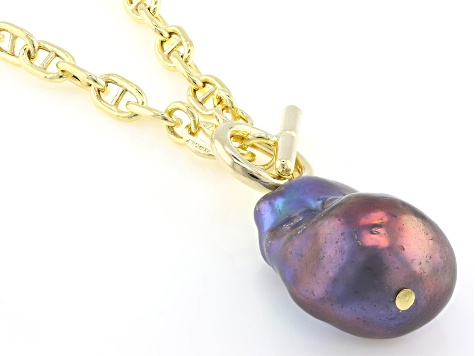 Genusis™ Black Cultured Freshwater Pearl 18k Yellow Gold Over Sterling Silver Toggle Necklace