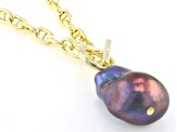 Genusis™ Black Cultured Freshwater Pearl 18k Yellow Gold Over Sterling Silver Toggle Necklace