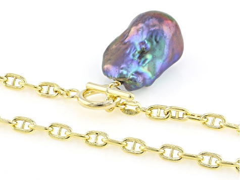 Genusis™ Black Cultured Freshwater Pearl 18k Yellow Gold Over Sterling Silver Toggle Necklace