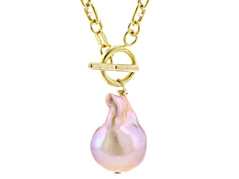 Genusis™ Pink Cultured Freshwater Pearl 18k Yellow Gold Over Sterling Silver Toggle Necklace