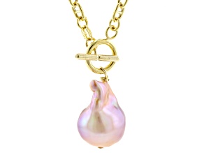 Genusis™ Pink Cultured Freshwater Pearl 18k Yellow Gold Over Sterling Silver Toggle Necklace