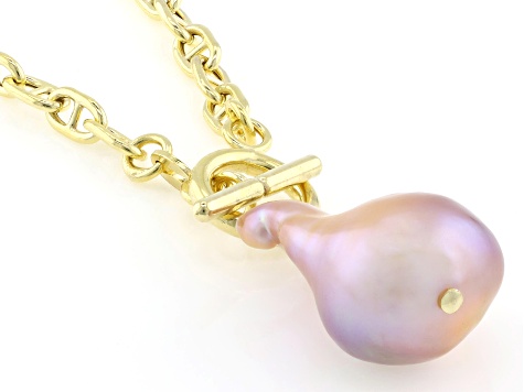 Genusis™ Pink Cultured Freshwater Pearl 18k Yellow Gold Over Sterling Silver Toggle Necklace
