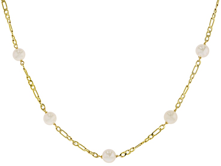 White Cultured Freshwater Pearl 18k Yellow Gold Over Sterling Silver 24 Inch Station Necklace