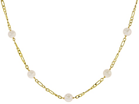 White Cultured Freshwater Pearl 18k Yellow Gold Over Sterling Silver 24 Inch Station Necklace