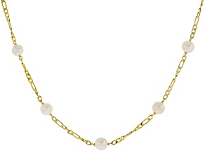 White Cultured Freshwater Pearl 18k Yellow Gold Over Sterling Silver 24 Inch Station Necklace