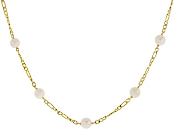 Picture of White Cultured Freshwater Pearl 18k Yellow Gold Over Sterling Silver 24 Inch Station Necklace