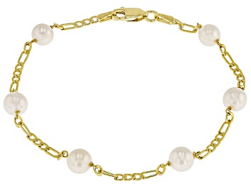Picture of White Cultured Freshwater Pearl 18k Yellow Gold Over Sterling Silver Station Bracelet