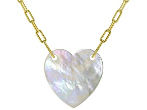 White Mother-Of-Pearl 18k Yellow Gold Over Sterling Silver 18 Inch Paperclip Necklace