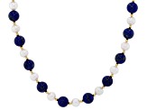 White Cultured Freshwater Pearl With Lapis Lazuli 14k Yellow Gold Over Silver 18 Inch Necklace
