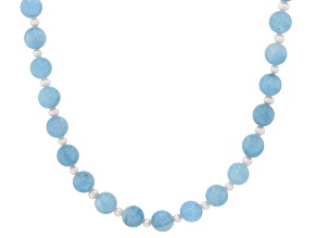White Cultured Freshwater Pearl With Aquamarine 14k Yellow Gold 18 Inch Necklace