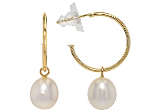 White Cultured Freshwater Pearl 14k Yellow Gold Earrings