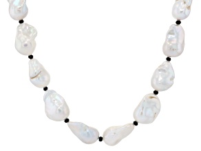 Genusis™ White Cultured Freshwater Pearl With Black Spinel 14k Yellow Gold 18 Inch Strand Necklace