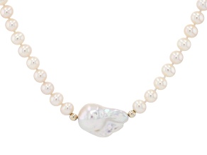 White Cultured Freshwater Pearl 14k Yellow Gold 18 Inch Strand Necklace