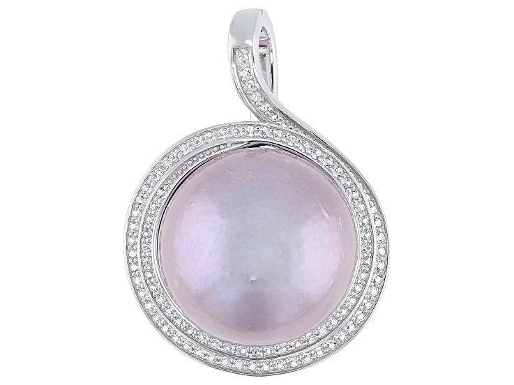 Genusisâ„¢ Lavender Cultured Freshwater Pearl With Topaz Rhodium Over Sterling Silver Enhancer 0.74ctw