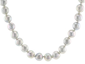 Platinum Cultured Japanese Akoya Pearl Rhodium Over Sterling Silver 18 Inch Strand Necklace
