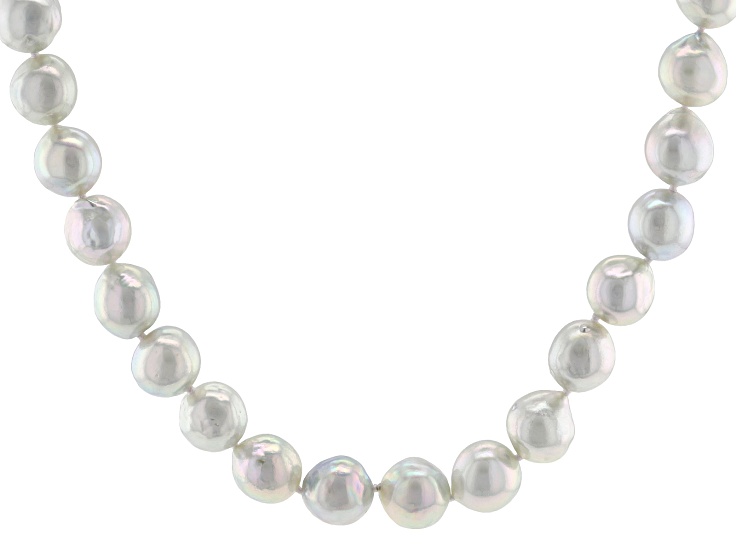 Platinum Cultured Japanese Akoya Pearl Rhodium Over Sterling Silver 18 Inch Strand Necklace