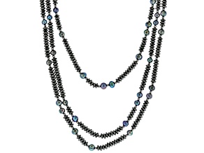 Black Cultured Freshwater Pearl With Hematine Rhodium Over Sterling Silver 19.5 Inch Necklace