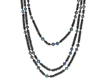 Picture of Black Cultured Freshwater Pearl With Hematine Rhodium Over Sterling Silver 19.5 Inch Necklace