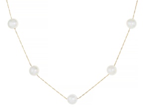 White Cultured Freshwater Pearl 14k Yellow Gold 18 Inch Station Necklace