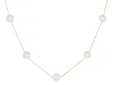 White Cultured Freshwater Pearl 14k Yellow Gold 18 Inch Station Necklace
