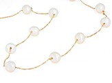 White Cultured Freshwater Pearl 14k Yellow Gold 18 Inch Station Necklace