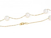 White Cultured Freshwater Pearl 14k Yellow Gold 18 Inch Station Necklace