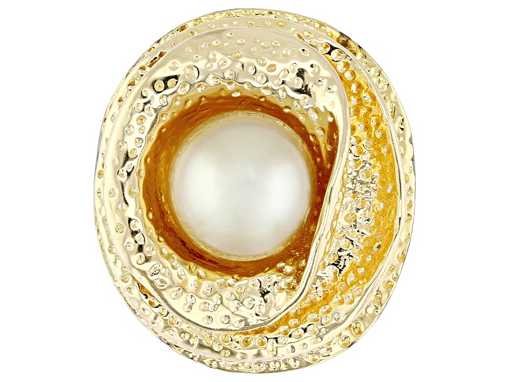 Golden Cultured South Sea Pearl 18k Yellow Gold And Rhodium Over Sterling Silver Pendant