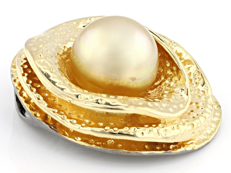 Golden Cultured South Sea Pearl 18k Yellow Gold And Rhodium Over Sterling Silver Pendant