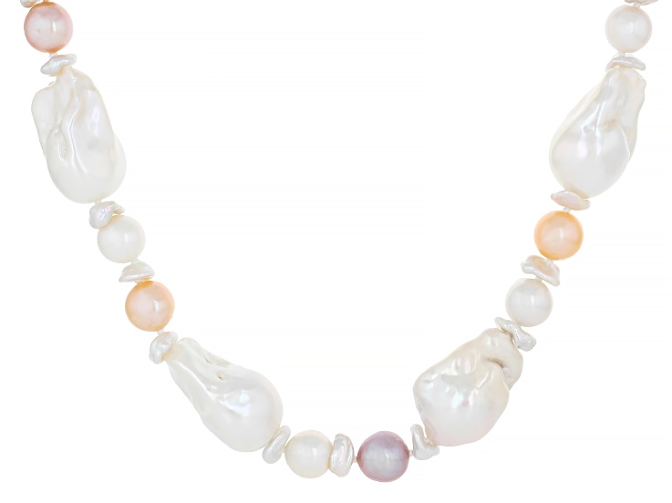 Genusisâ„¢ Multi-Color Cultured Freshwater Pearl Rhodium Over Sterling Silver 20 Inch Strand Necklace