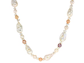 Genusis™ Multi-Color Cultured Freshwater Pearl Rhodium Over Sterling Silver 36 Inch Strand Necklace