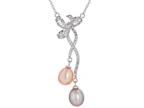 Multi-Color Cultured Freshwater Pearl With White Topaz Rhodium Over Sterling Silver 20 Inch Necklace