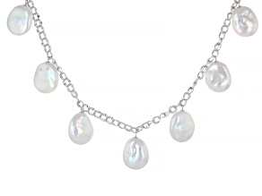 15mm White Cultured Freshwater Pearl Rhodium Over Sterling Silver 20 Inch Necklace