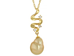 Golden Cultured South Sea Pearl & White Topaz 18k Yellow Gold Over Sterling Silver Pendant 0.14ctw