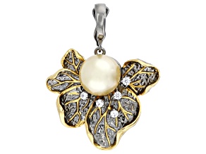 Golden Cultured South Sea Pearl With 0.27ctw White Zircon Rhodium & 18k Gold Over Silver Enhancer