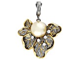 Golden Cultured South Sea Pearl With 0.27ctw White Zircon Rhodium & 18k Gold Over Silver Enhancer