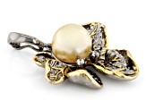 Golden Cultured South Sea Pearl With 0.27ctw White Zircon Rhodium & 18k Gold Over Silver Enhancer