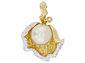 Golden Cultured South Sea Pearl With Zircon & Citrine Rhodium & 18k Gold Over Silver Enhancer