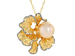 Golden South Sea Pearl Rhodium & 18k Yellow Gold Over Sterling Silver Pendant With Chain