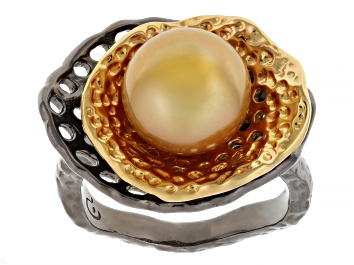 Picture of Golden Cultured South Sea Pearl Rhodium & 18k Yellow Gold Over Sterling Silver Ring