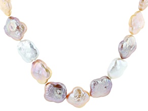 10-13mm Multi-Color Cultured Freshwater Pearl Rhodium Over Sterling Silver 22 Inch Strand