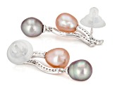Multi-Color Cultured Freshwater Pearl With 0.38ctw  Topaz Rhodium Over Sterling Silver Earrings