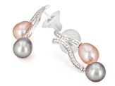 Multi-Color Cultured Freshwater Pearl With 0.38ctw  Topaz Rhodium Over Sterling Silver Earrings